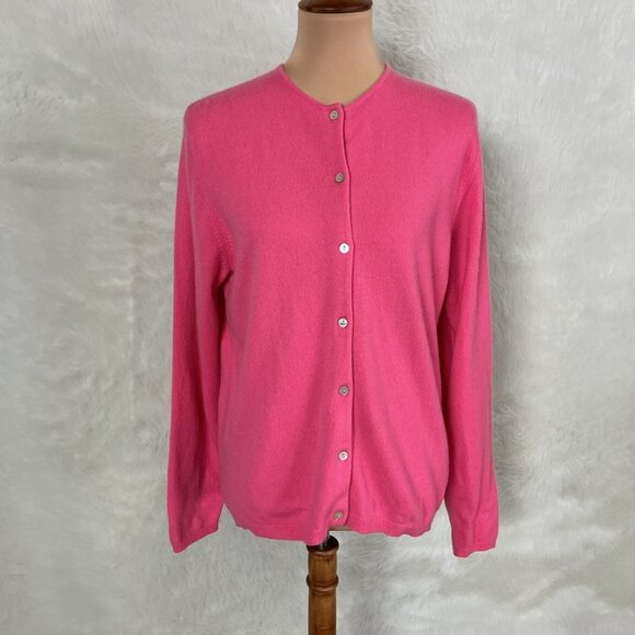 Lands' End Pink Cashmere Small Button Cardigan Sweater M 10-12 - Picture 1 of 6
